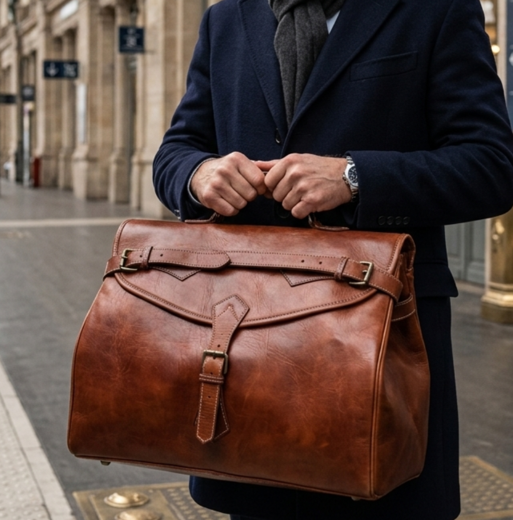 Luxury Full Grain Leather Travel Bag – Handmade Weekender Duffel Bag