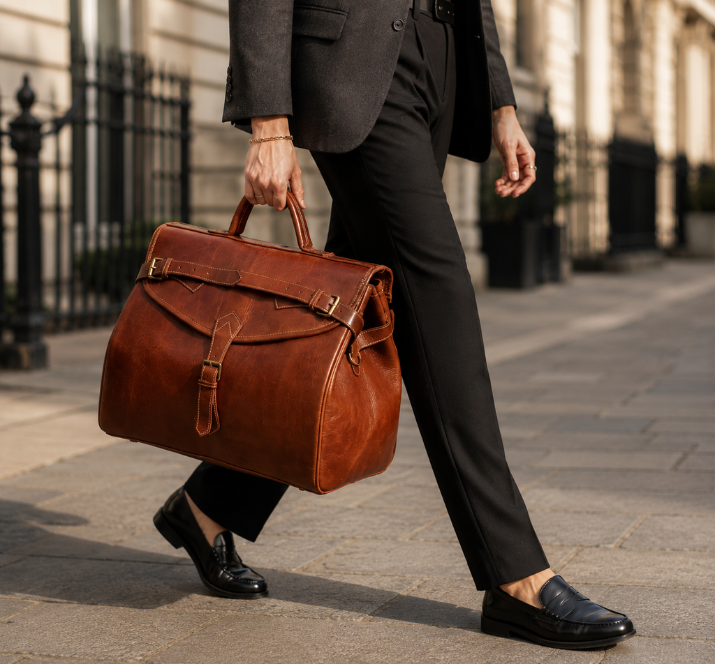 Luxury Full Grain Leather Travel Bag – Handmade Weekender Duffel Bag