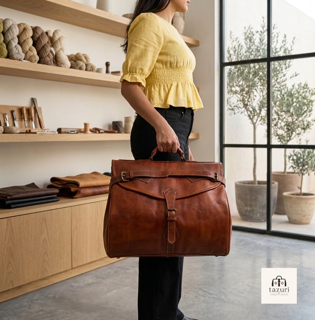 Luxury Full Grain Leather Travel Bag – Handmade Weekender Duffel Bag